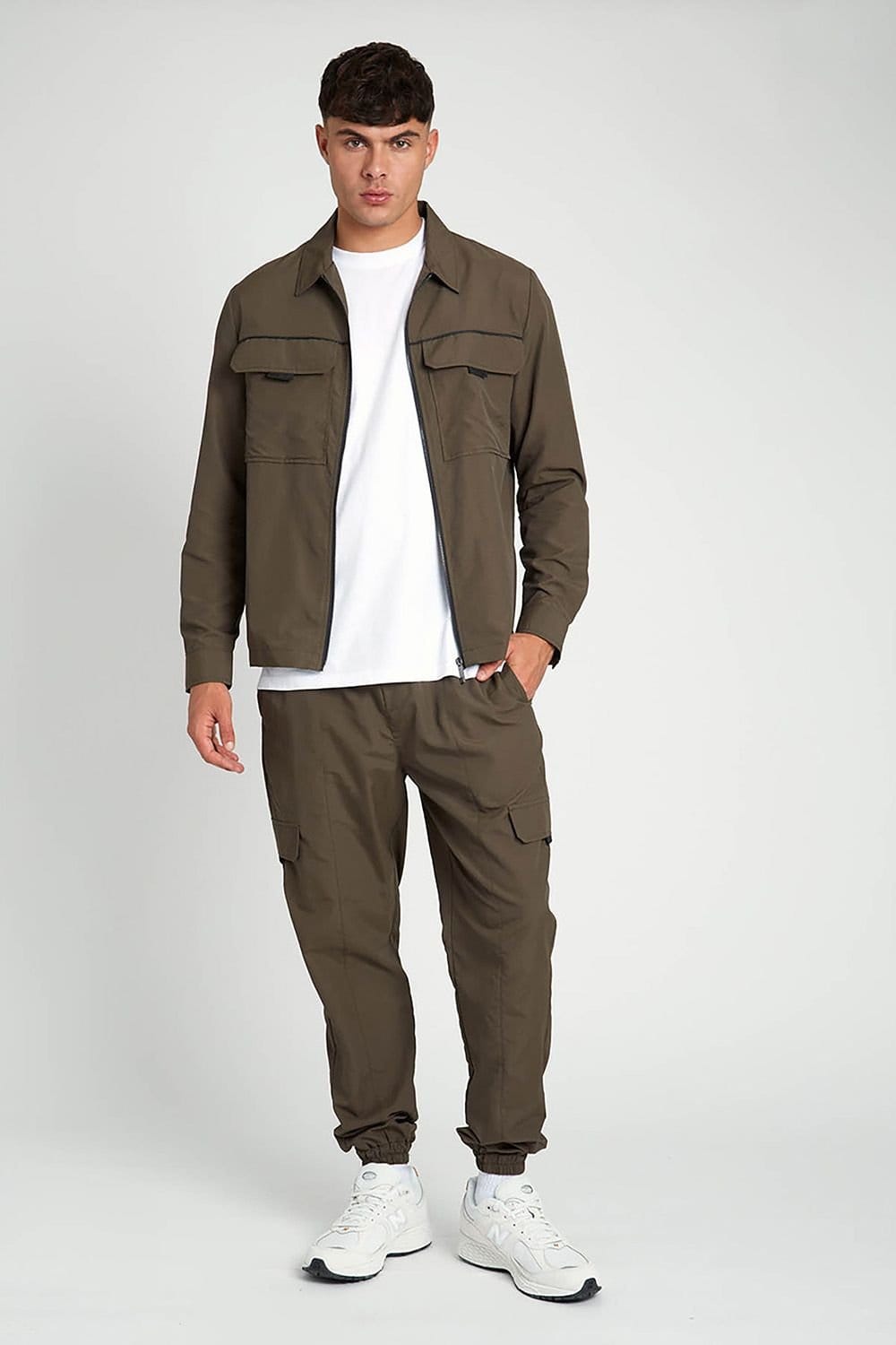 Native Youth Native Youth Men's Utility-Inspired Zip Long Sleeve Overshirt in Khaki - 4