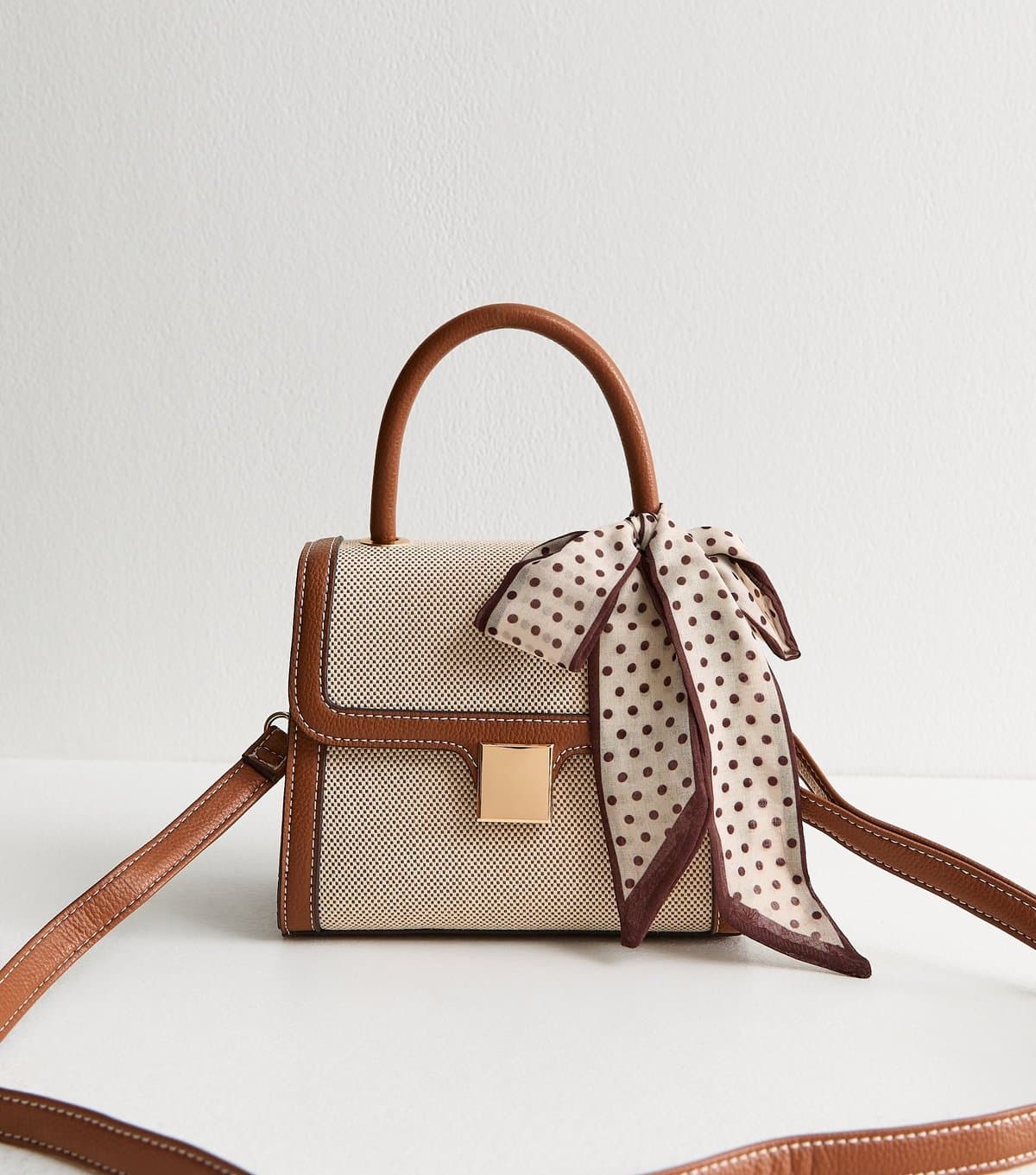 New Look Stone Canvas Scarf Top Handle Bag Vegan New Look