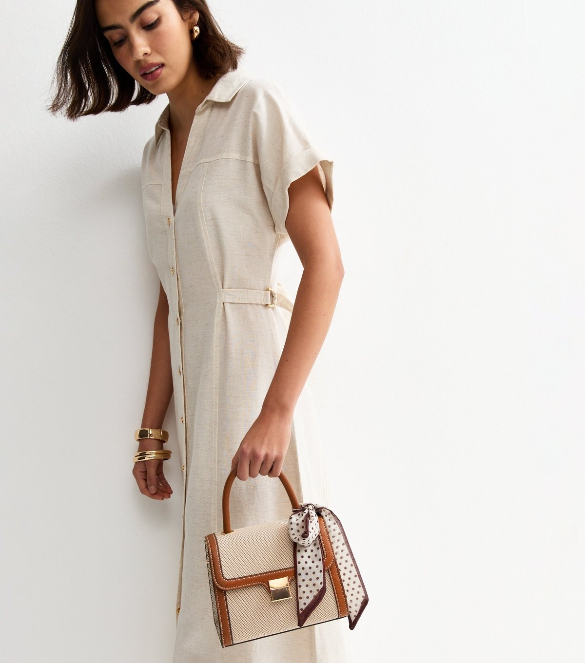 New Look Stone Canvas Scarf Top Handle Bag Vegan New Look - 2