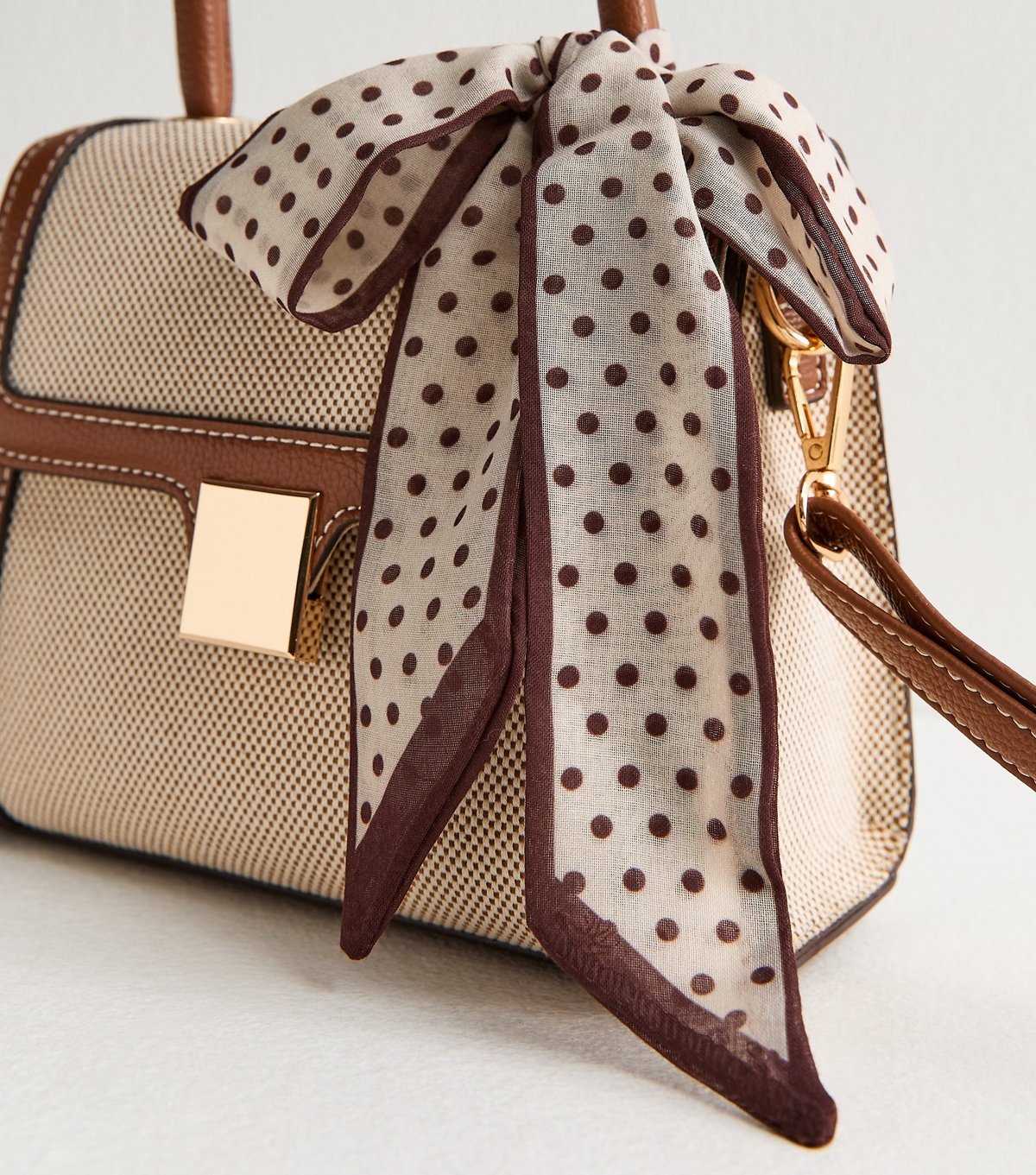 New Look Stone Canvas Scarf Top Handle Bag Vegan New Look - 3