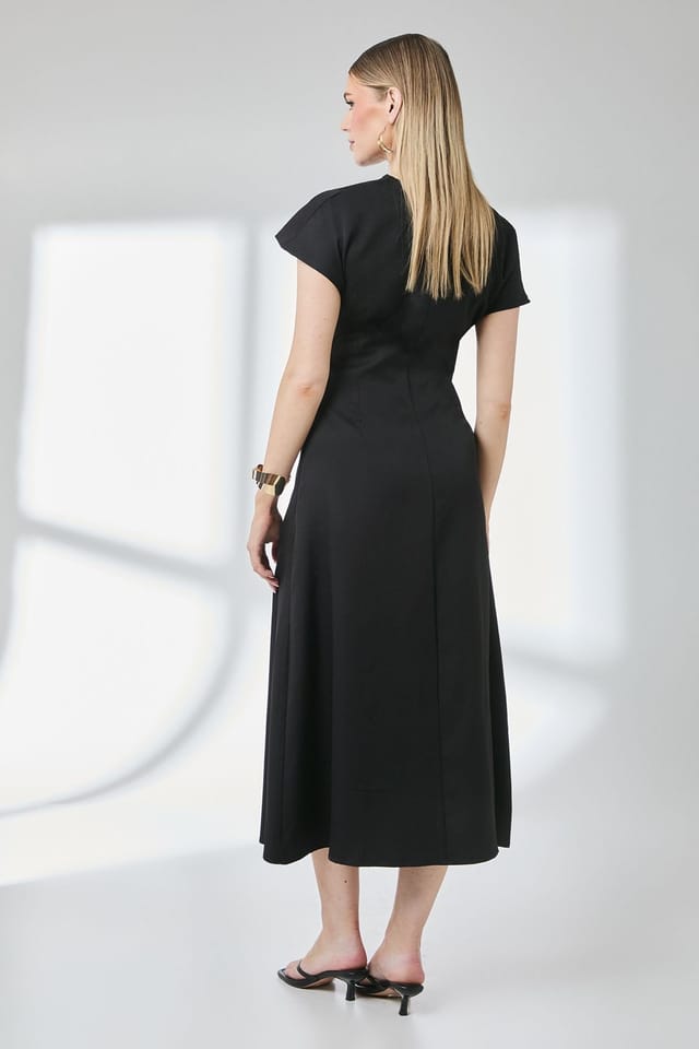 Principles Principles Women's Asymmetric Neckline Short Sleeve Midi Dress in Black - 3