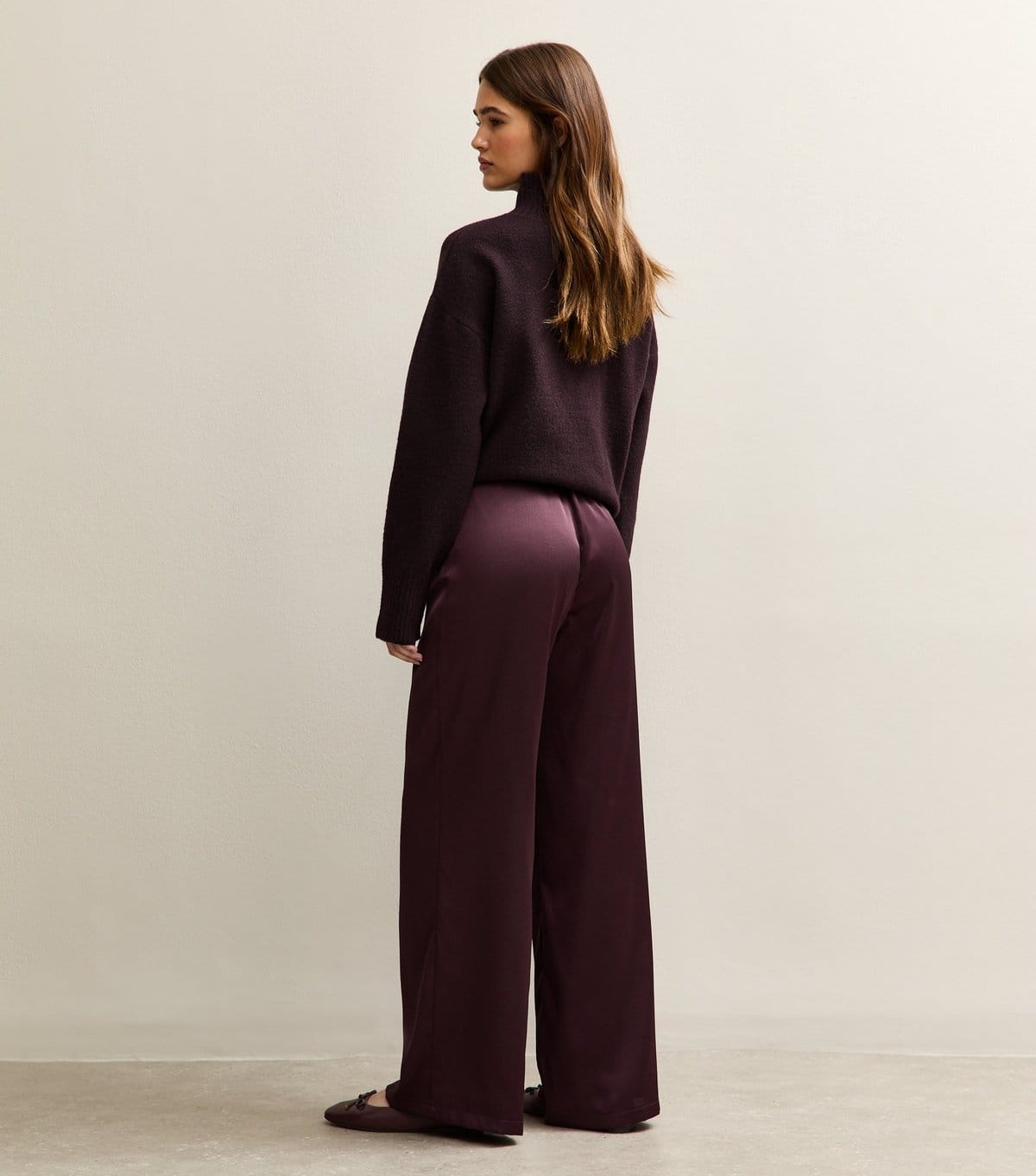 New Look Women's Dark Burgundy Satin Wide Leg Trousers New Look - 4