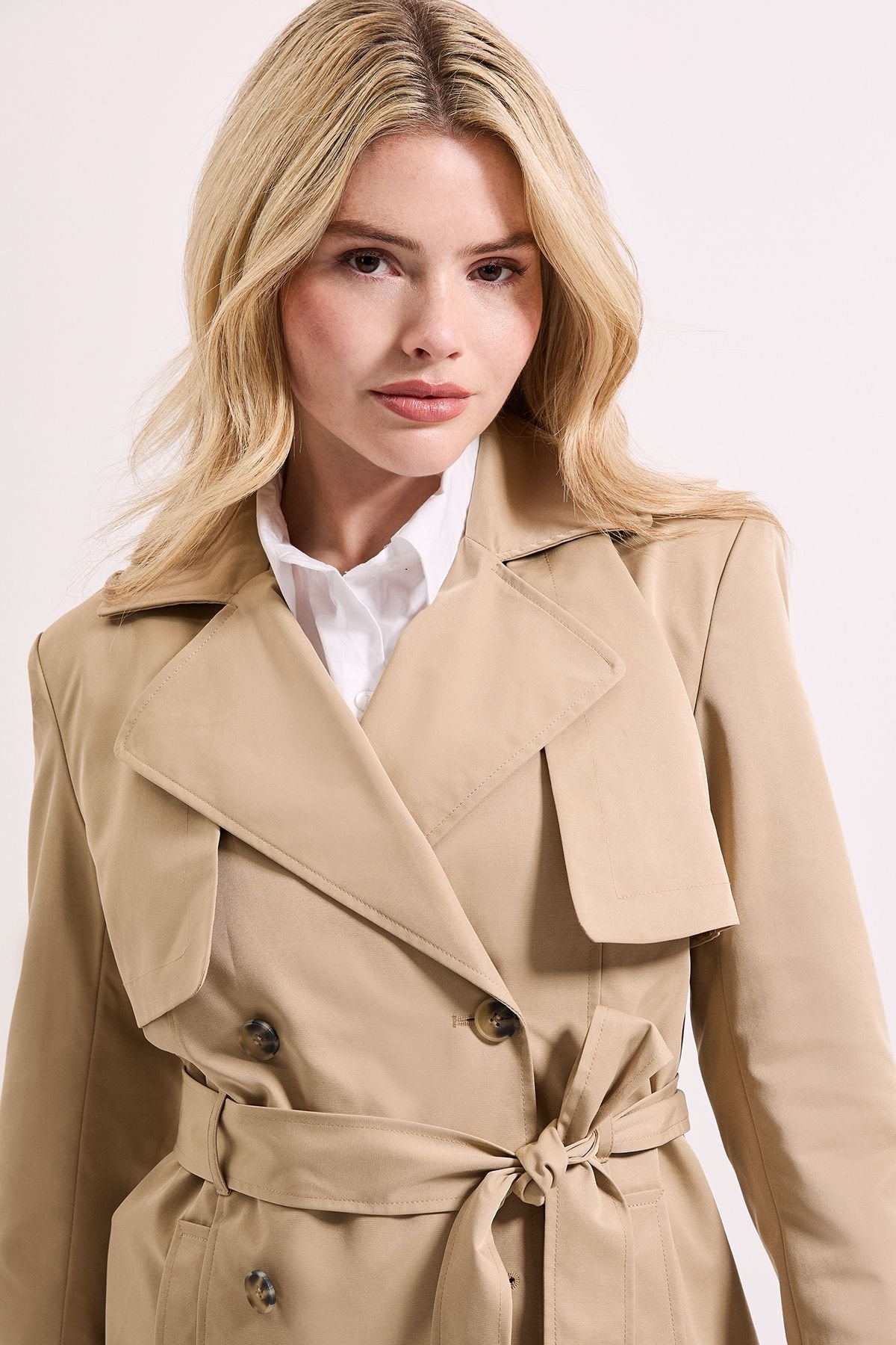 Dorothy Perkins Dorothy Perkins Women's Double Breasted Belted Trench Coat in Stone - 3
