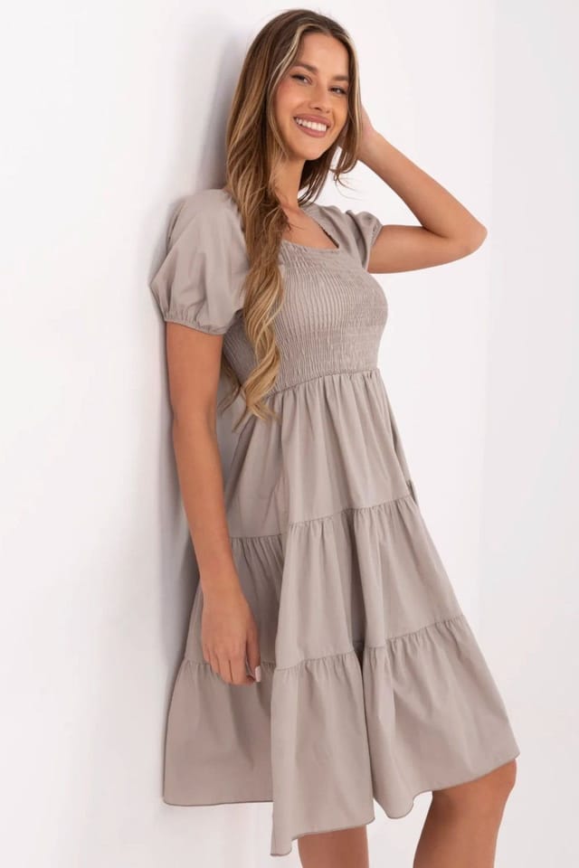 Love Lace Love Lace Women's Cotton Summer Flared Day Dress with Ruffles in Beige - 2