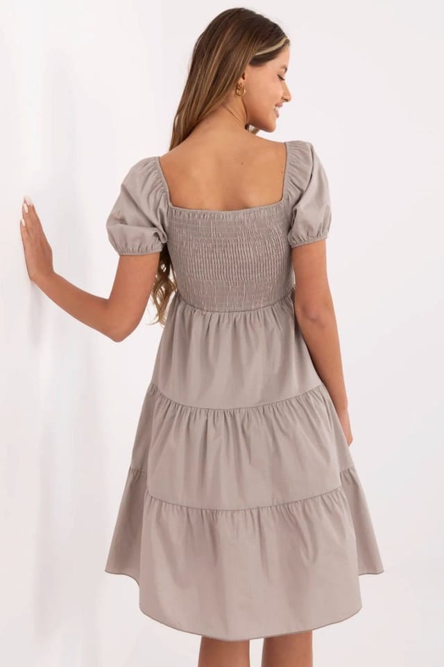 Love Lace Love Lace Women's Cotton Summer Flared Day Dress with Ruffles in Beige - 3