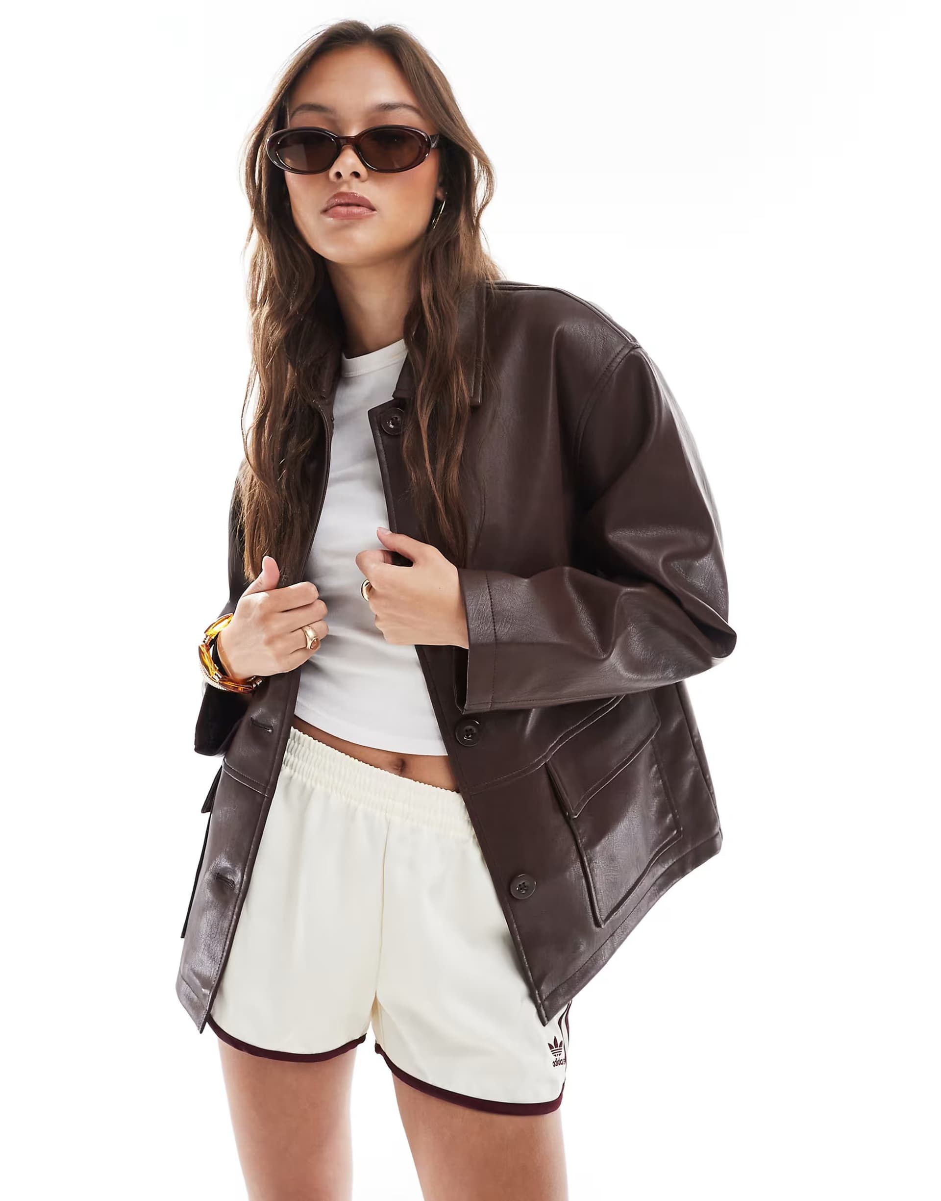ASOS ASOS DESIGN leather look harrington jacket in chocolate