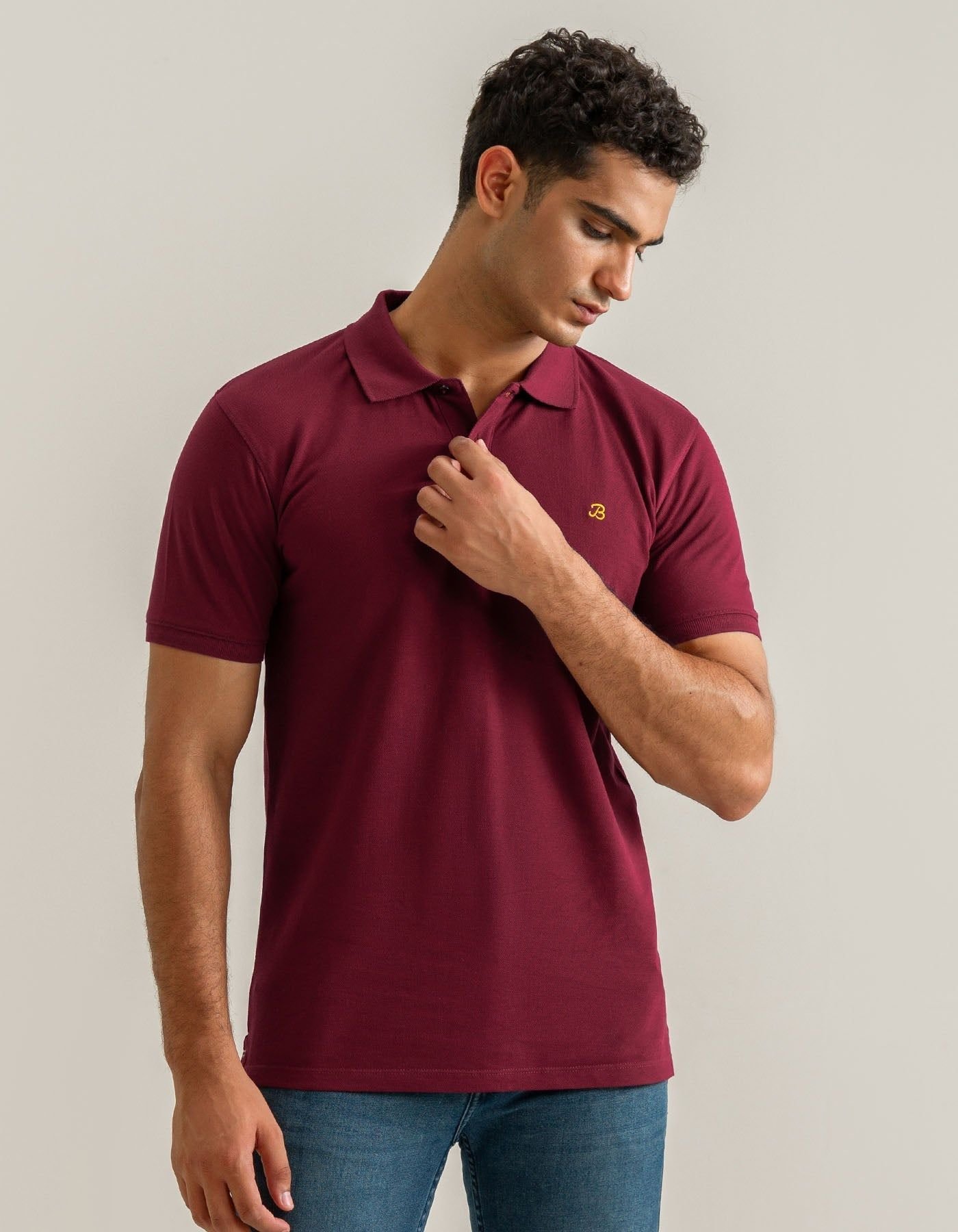 Brian Oak London Brian Oak London Men's Maroon Plain Pique Polo - 4
