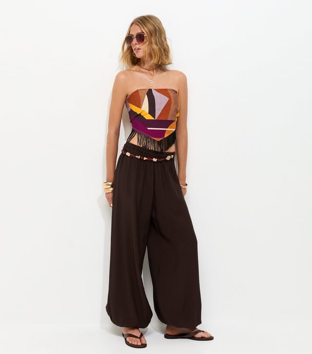 New Look Women's Multicoloured Geometric Fringed Bandeau Hanky Top New Look - 3