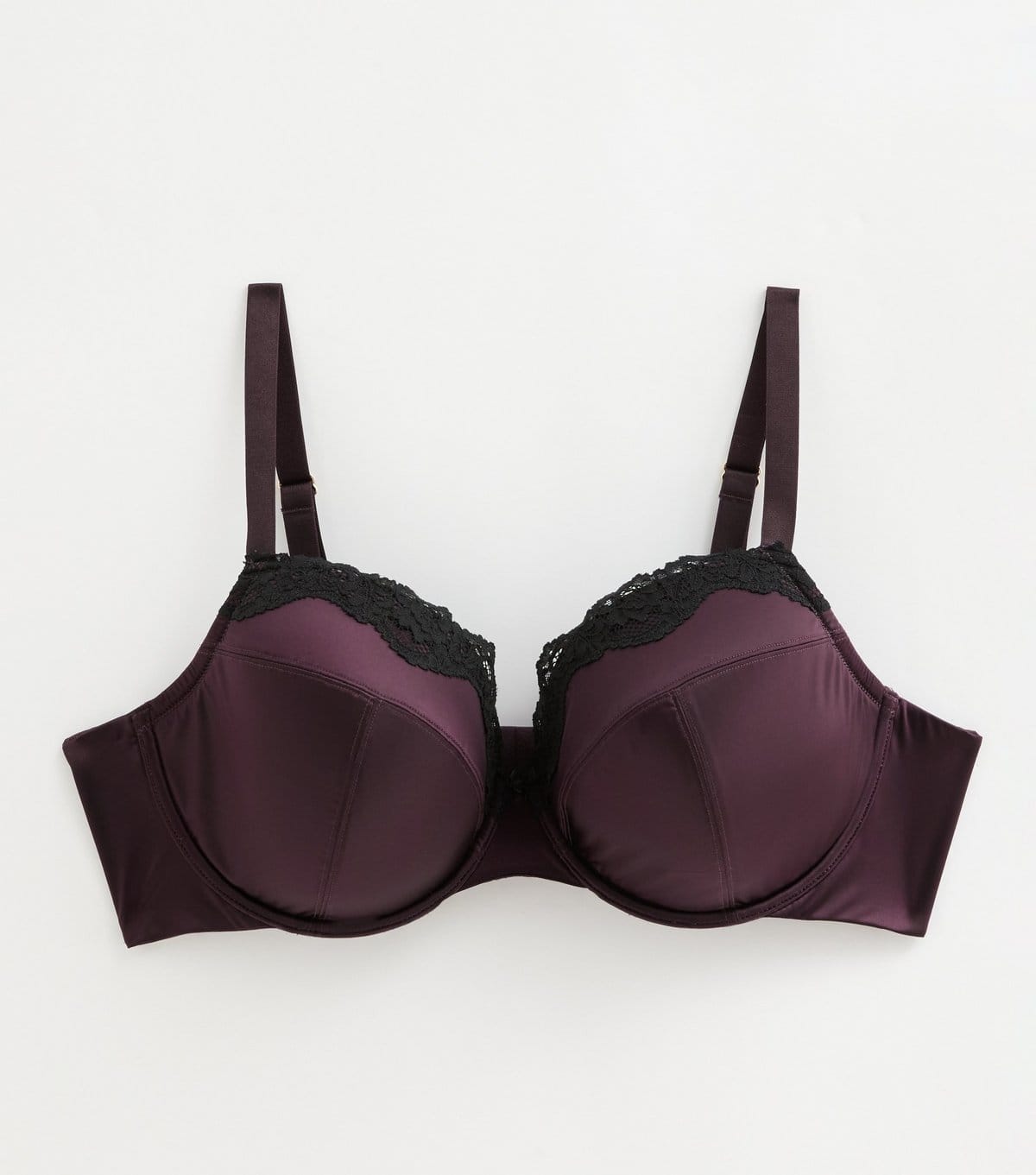 New Look Women's Plus Size Dark Purple Satin and Lace Plunge Bra Curves New Look - 1