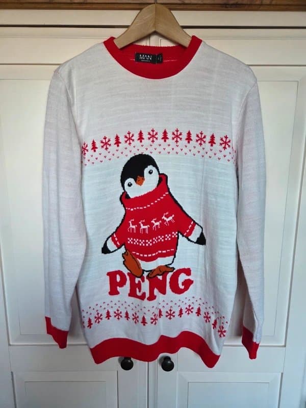BoohooMAN BoohooMAN Penguin Christmas Jumper “PENG” Size M