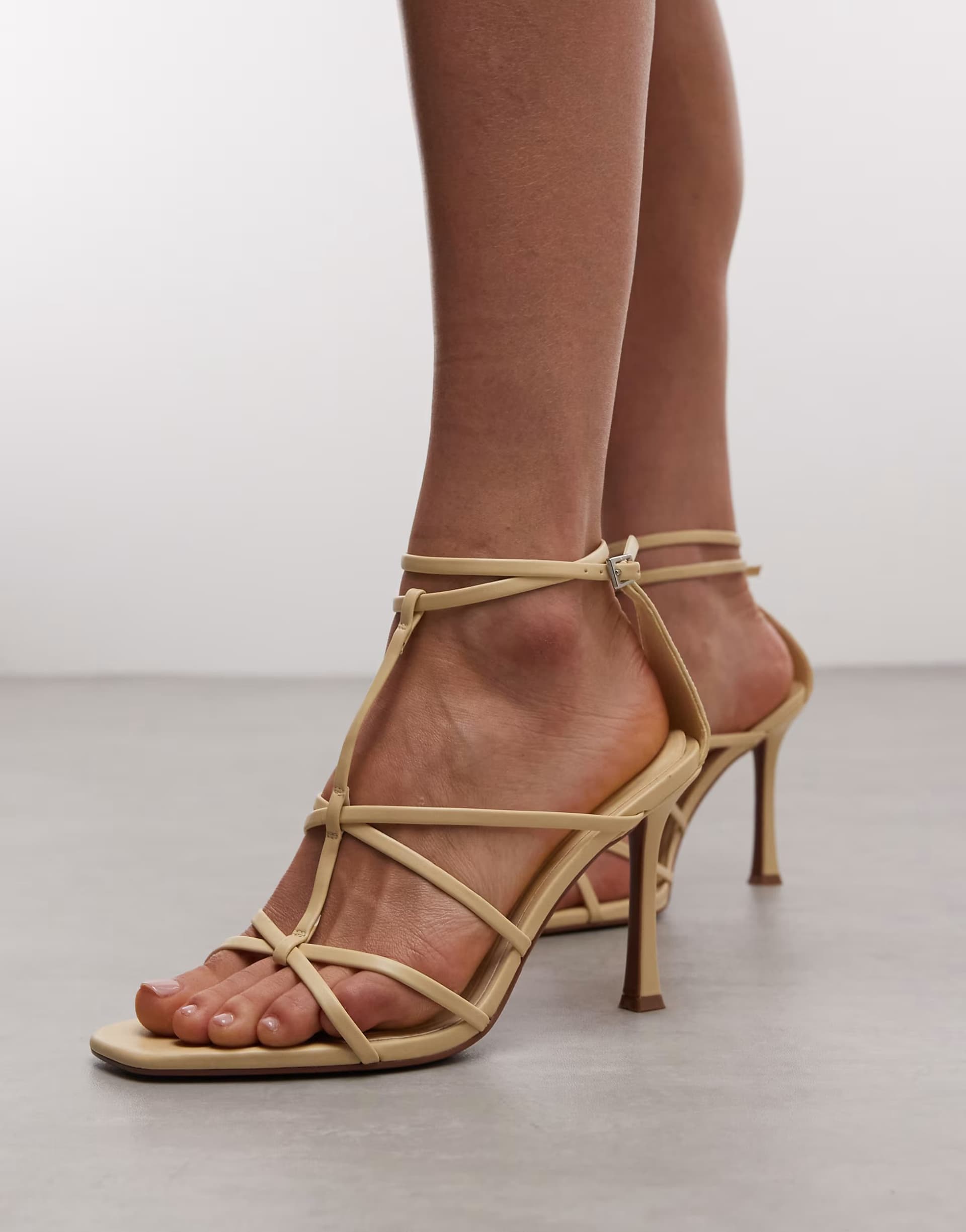 ASOS ASOS DESIGN Natalia caged T bar high heel sandals in lemon