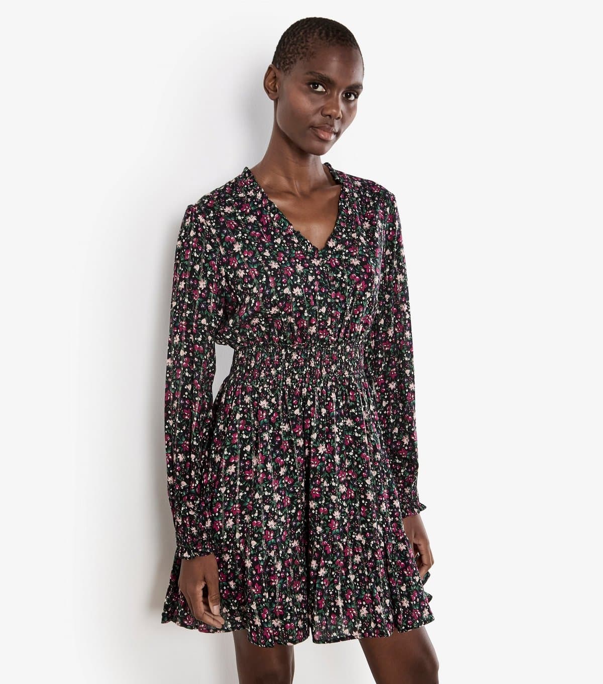 Apricot Women's Black Lurex Shirred Floral Dress Apricot New Look