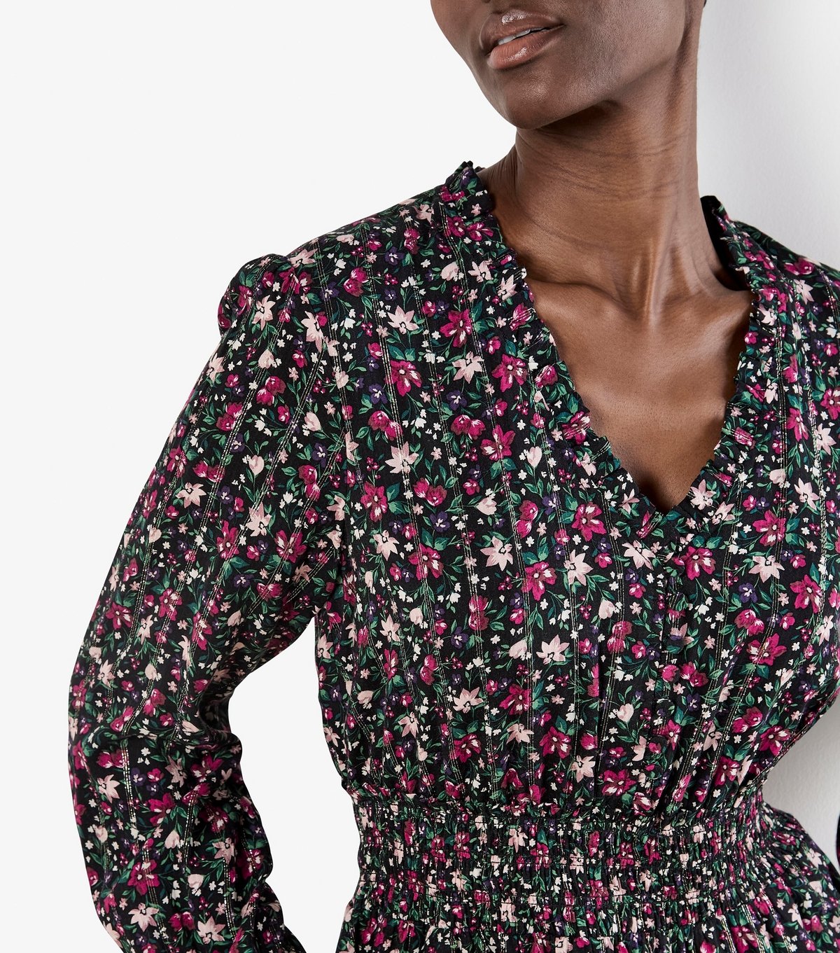 Apricot Women's Black Lurex Shirred Floral Dress Apricot New Look - 4