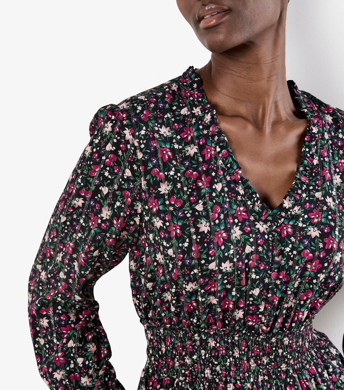 Apricot Women's Black Lurex Shirred Floral Dress Apricot New Look - 4