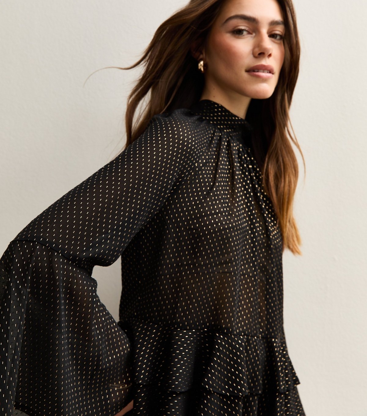 New Look Women's Petite Black Metallic Jacquard Chiffon Blouse New Look - 2