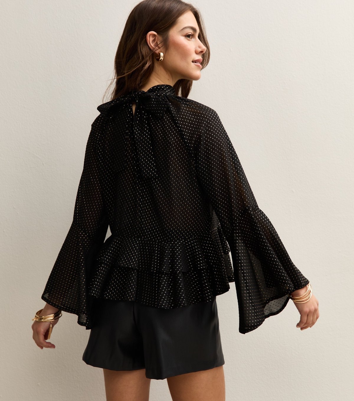 New Look Women's Petite Black Metallic Jacquard Chiffon Blouse New Look - 4