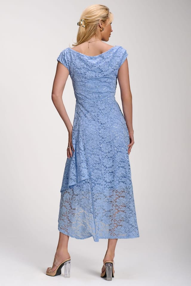 Jolie Moi Jolie Moi Women's Lace Sequin Embellished Midi Dress in Blue - 2