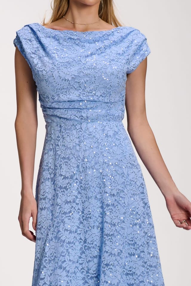 Jolie Moi Jolie Moi Women's Lace Sequin Embellished Midi Dress in Blue - 3