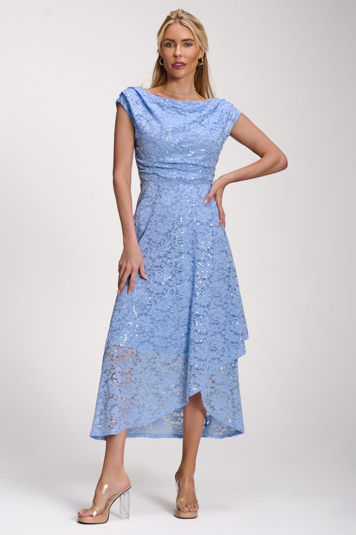 Jolie Moi Jolie Moi Women's Lace Sequin Embellished Midi Dress in Blue - 4