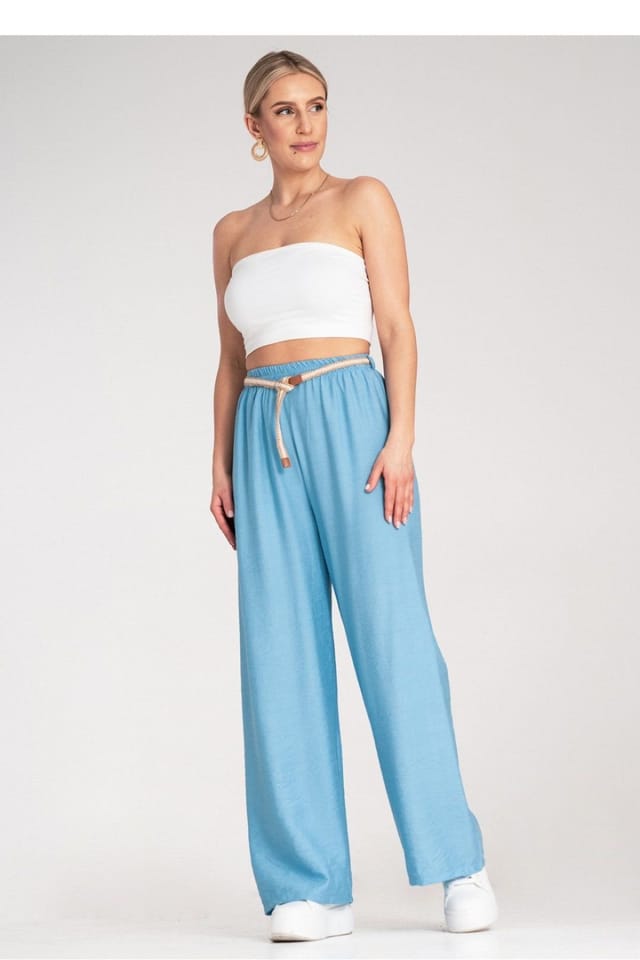Love Lace Love Lace Women's Boho Elastic Waist Trousers with Woven Belt in Blue - 2