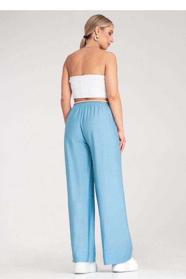 Love Lace Love Lace Women's Boho Elastic Waist Trousers with Woven Belt in Blue - 3