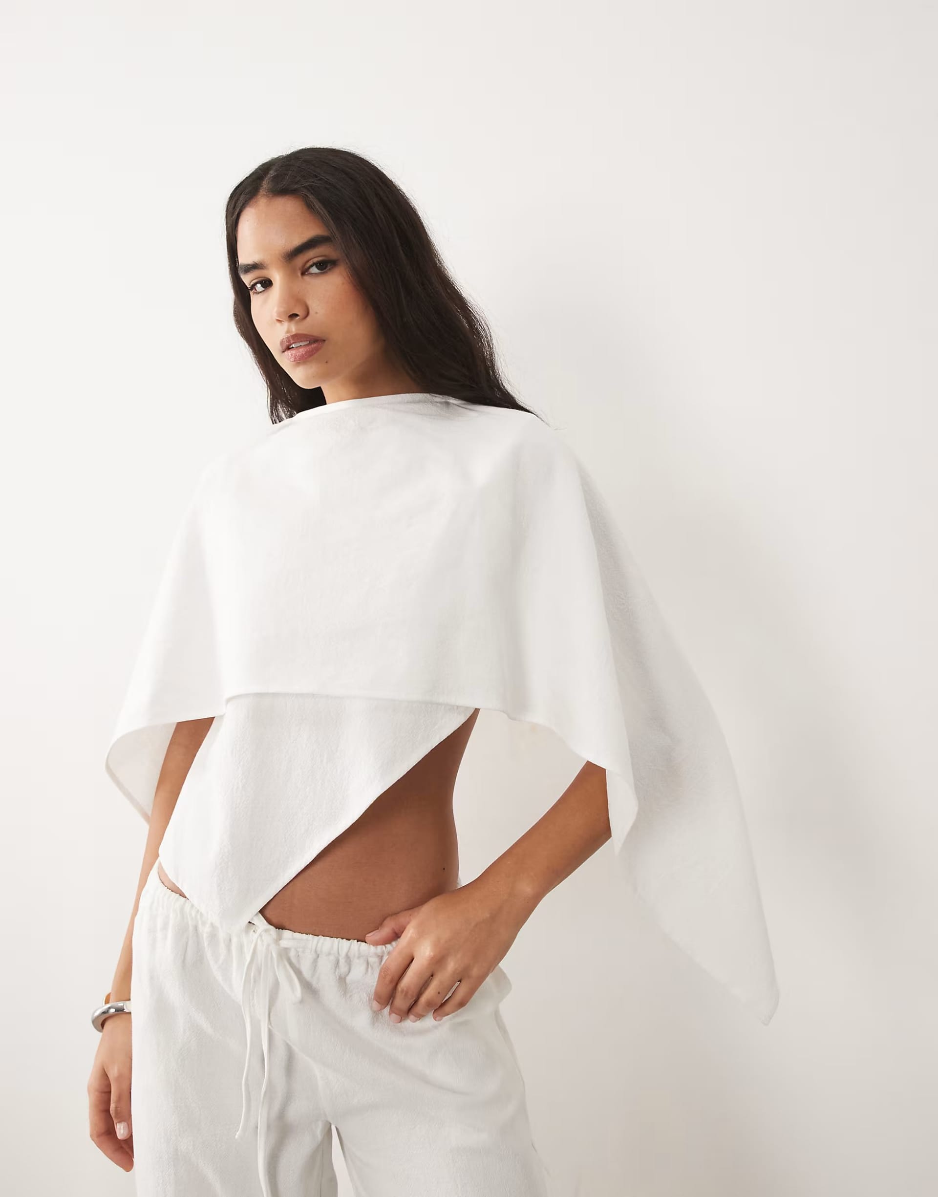 ASOS White Linen Look Cape Detail Top Co-ord