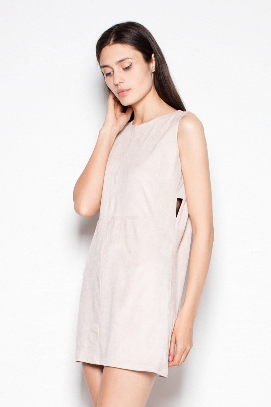 Love Lace Love Lace Women's Suede Look Soft Day Dress with Back Zip in Beige