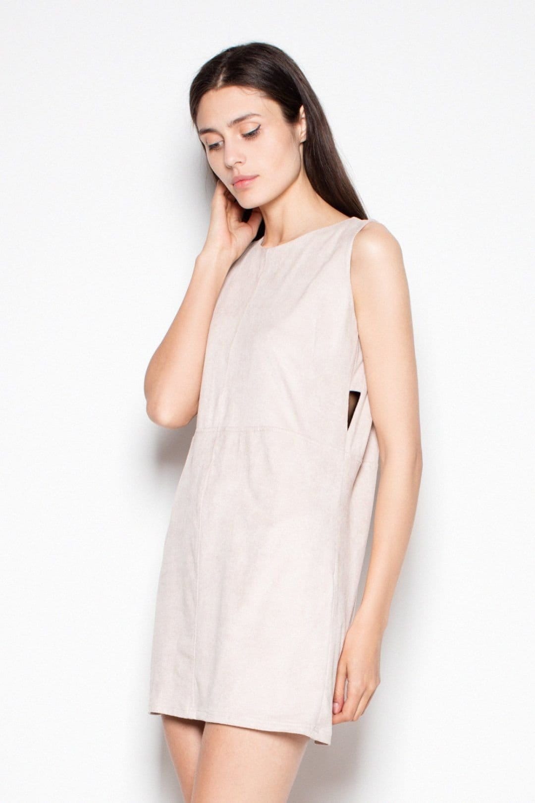 Love Lace Beige Suede Look Day Dress with Back Zip