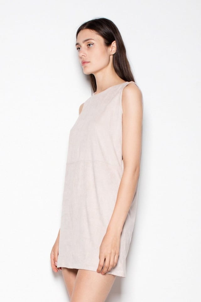 Love Lace Love Lace Women's Suede Look Soft Day Dress with Back Zip in Beige - 2