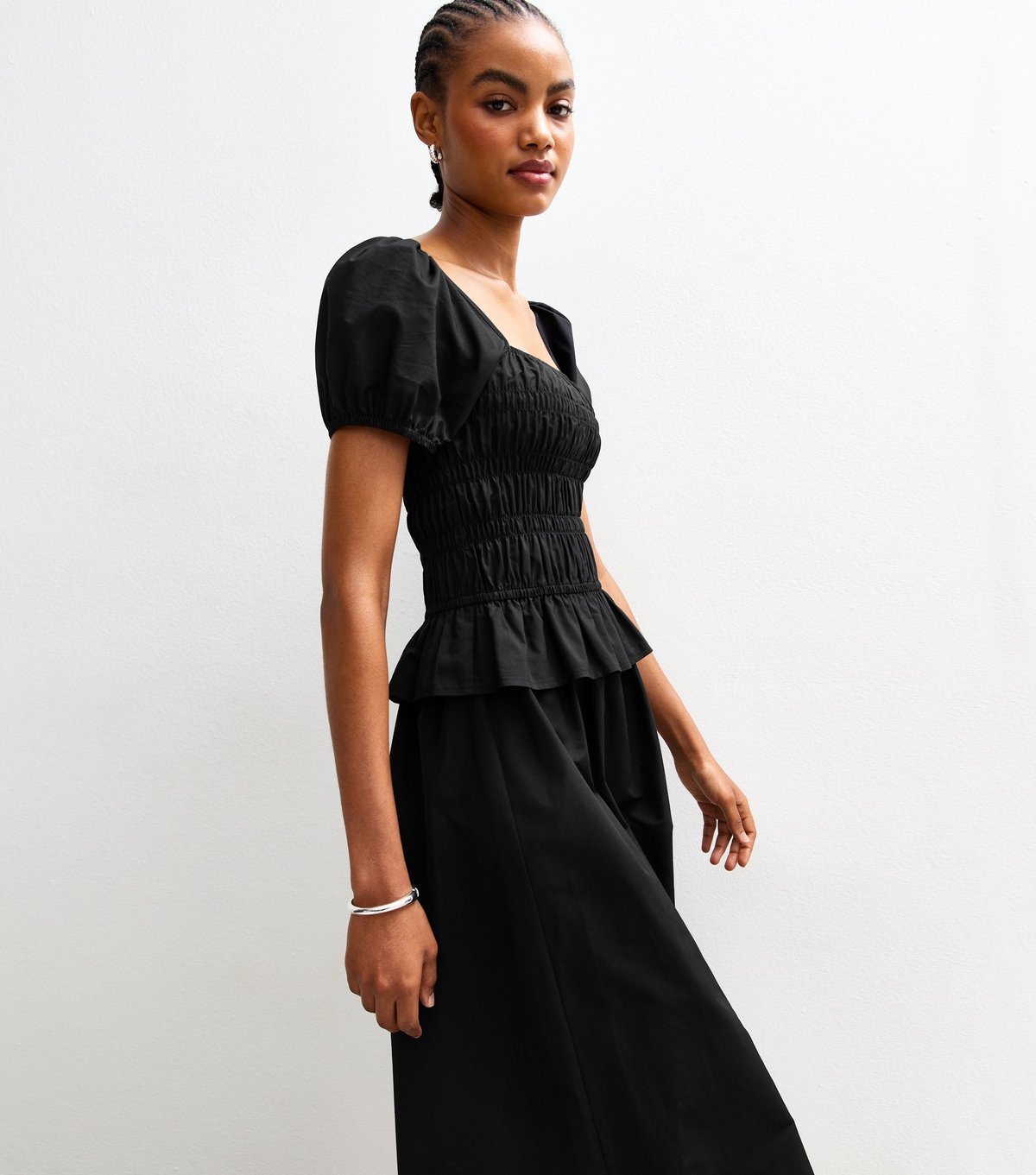 New Look Women's Tall Black Shirred Puff Sleeve Midi Dress New Look - 2