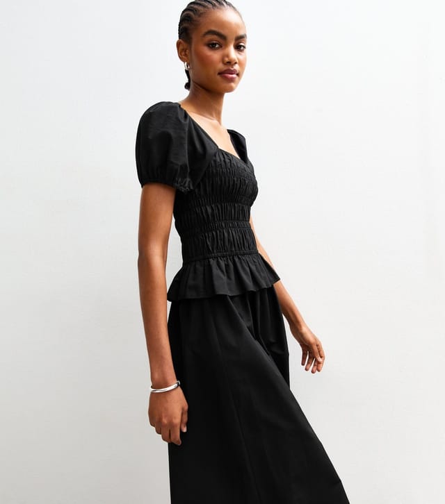 New Look Women's Tall Black Shirred Puff Sleeve Midi Dress New Look - 2