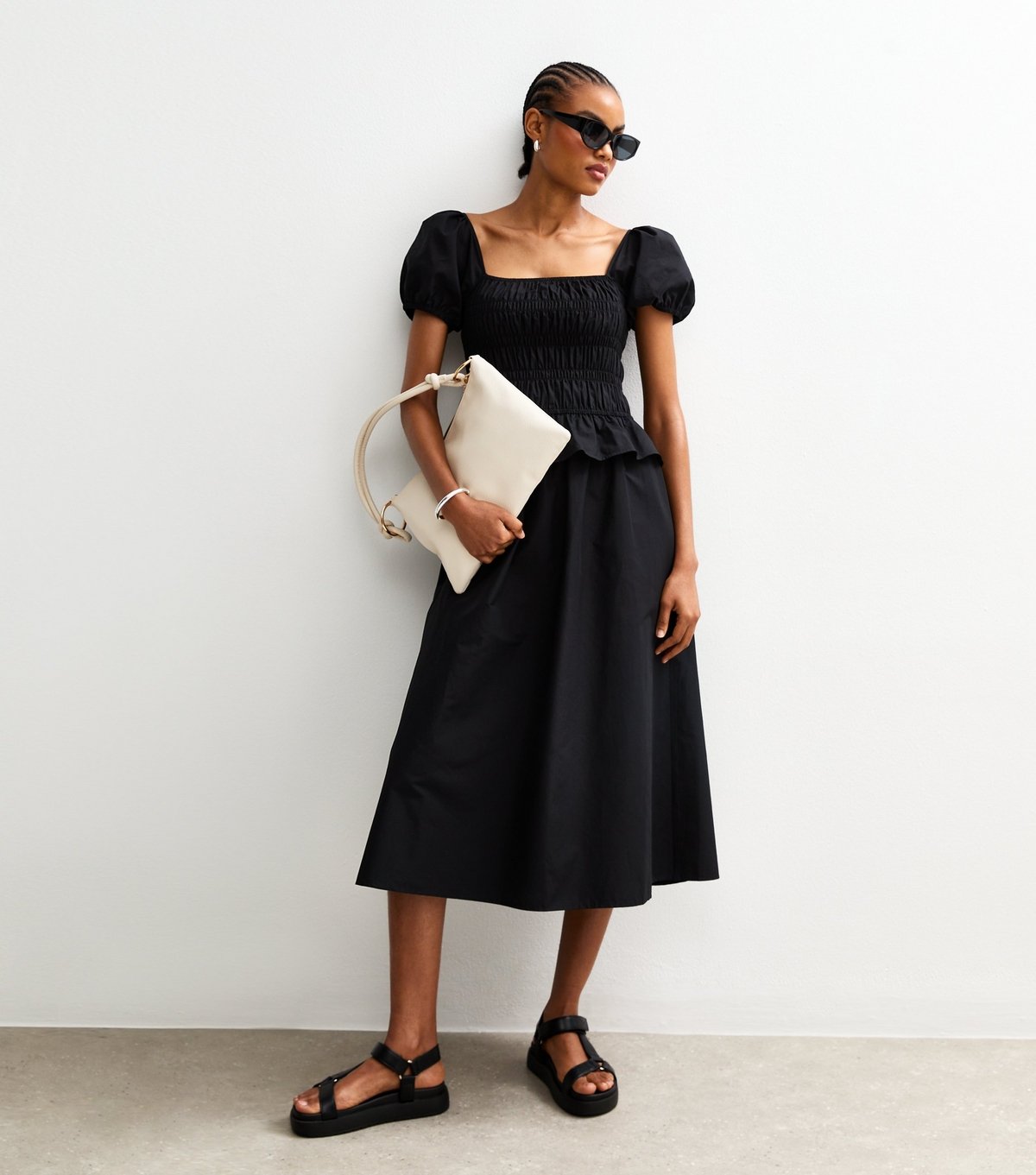 New Look Women's Tall Black Shirred Puff Sleeve Midi Dress New Look - 3