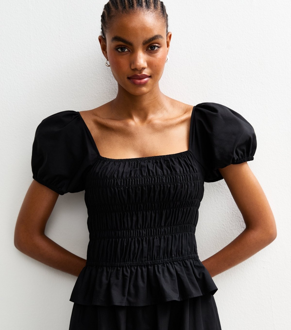 New Look Women's Tall Black Shirred Puff Sleeve Midi Dress New Look - 4