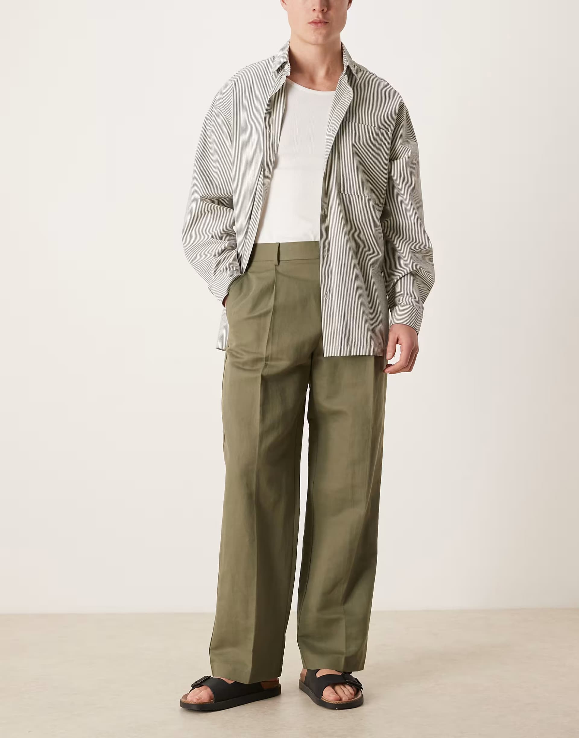 ASOS ASOS DESIGN smart pleated linen rich wide leg trousers in olive green