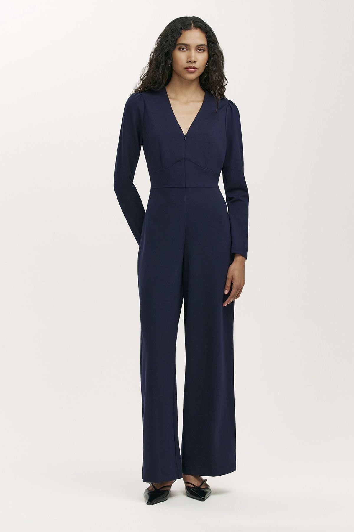Finery London Finery London Women's Melly Ponte Jersey V Neck Jumpsuit in Dark Navy