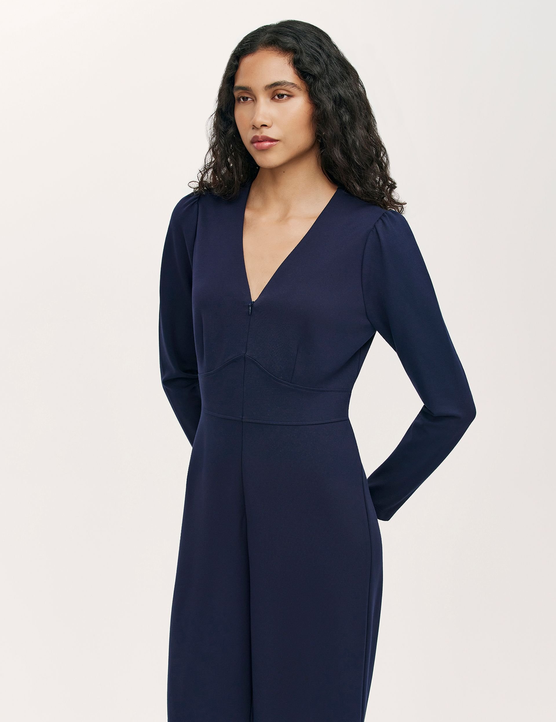 Finery London Finery London Women's Melly Ponte Jersey V Neck Jumpsuit in Dark Navy - 2