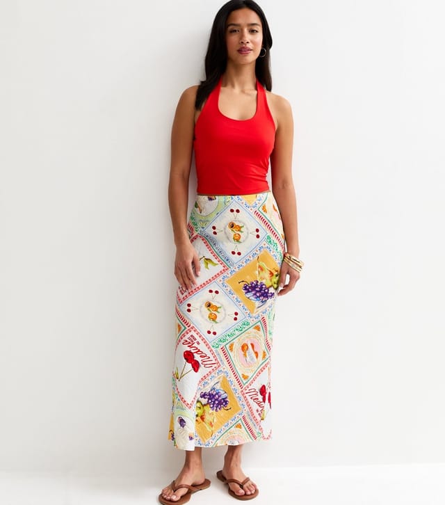 New Look Women's Petite Multicolour Still Life Print Bias Cut Midi Skirt New Look - 3
