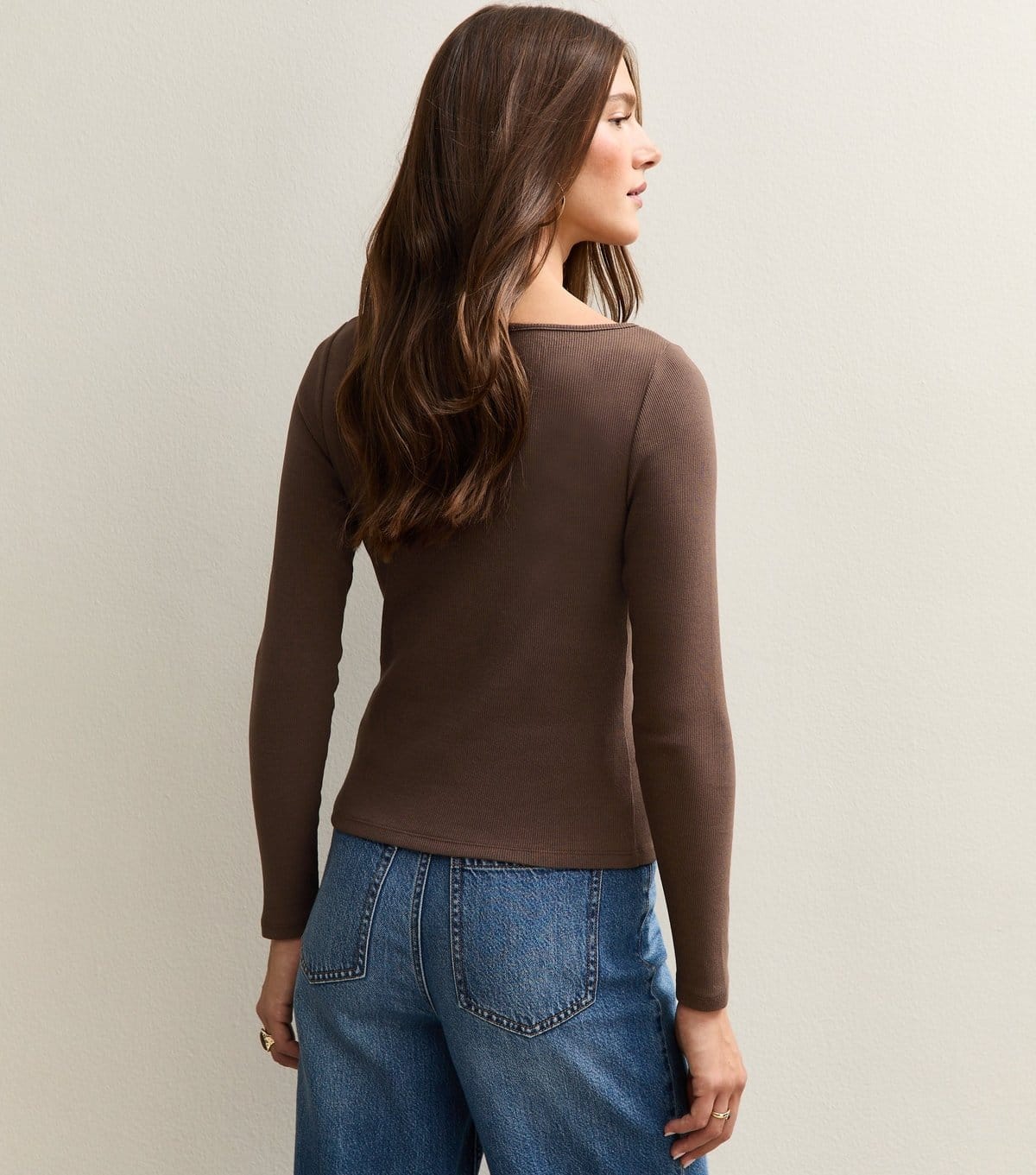 New Look Women's Dark Brown Rib Button Up Long Sleeve Top New Look - 4