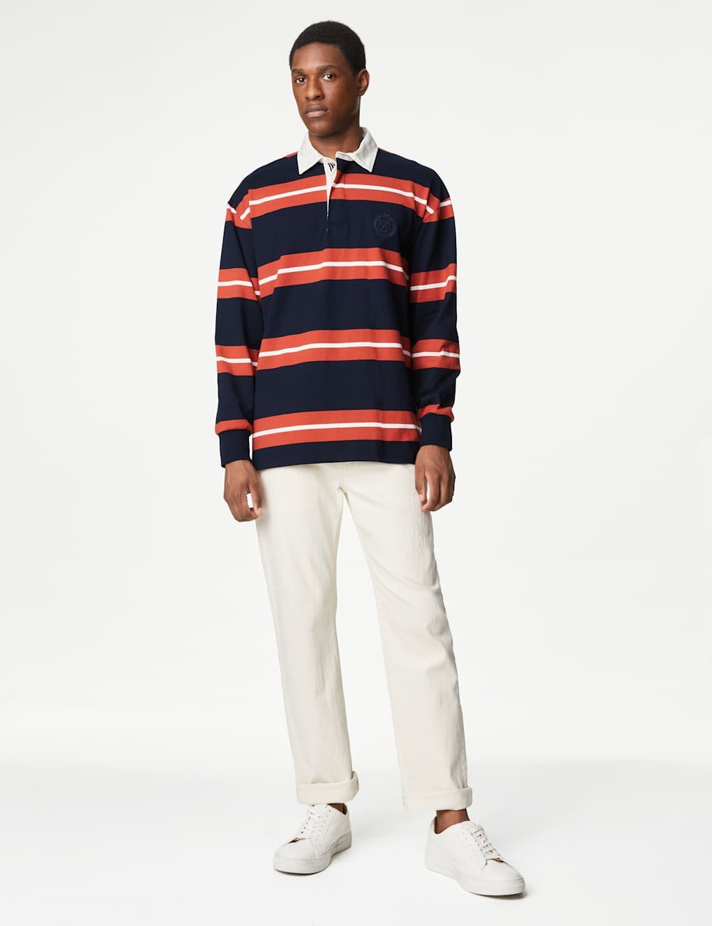 Marks & Spencer M&S Pure Cotton Striped Rugby Shirt Navy Mix - 2