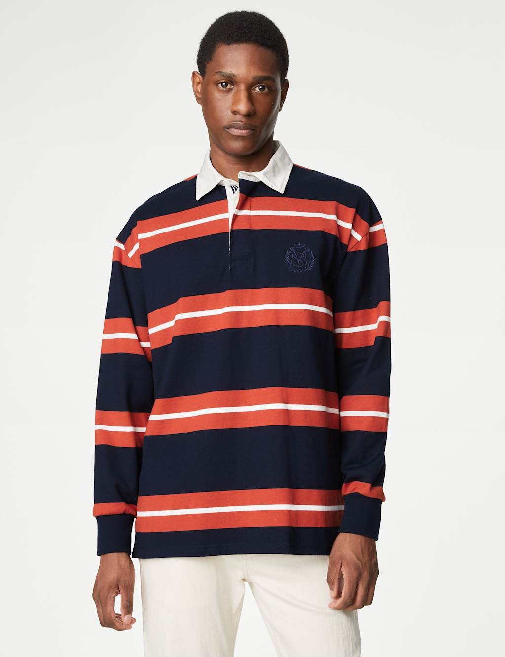 Marks & Spencer M&S Pure Cotton Striped Rugby Shirt Navy Mix - 3