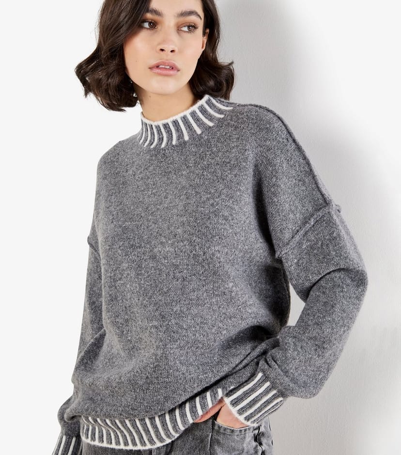 Apricot Women's Dark Grey Contrast Rib Jumper Apricot New Look - 1