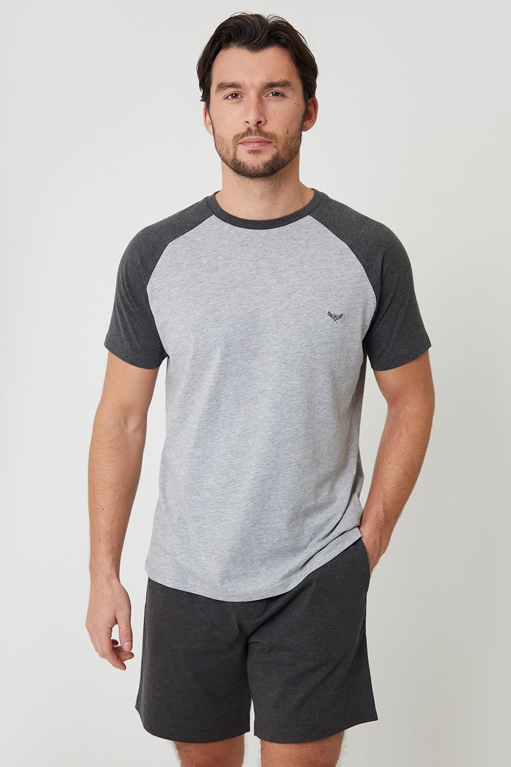 Threadbare Threadbare Men's Raglan Short Sleeve Top & Shorts Lounge Set in Grey