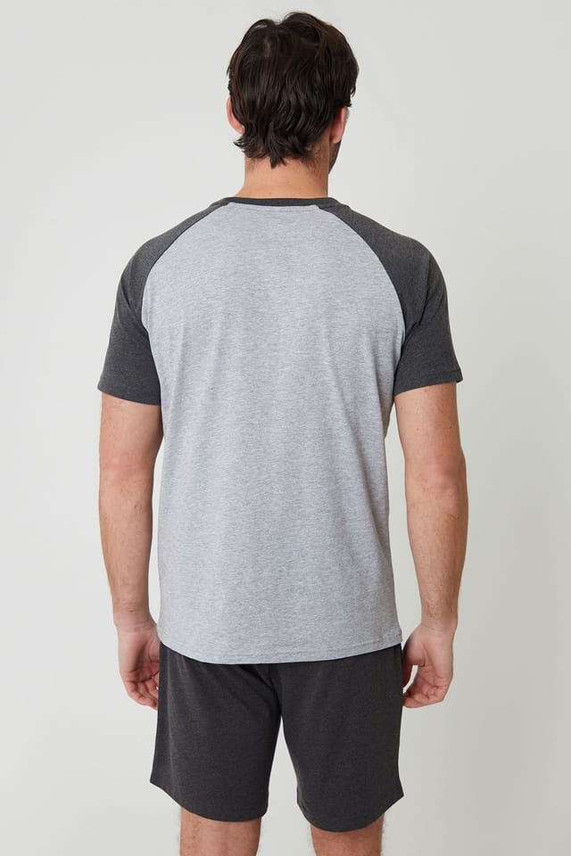 Threadbare Threadbare Men's Raglan Short Sleeve Top & Shorts Lounge Set in Grey - 2