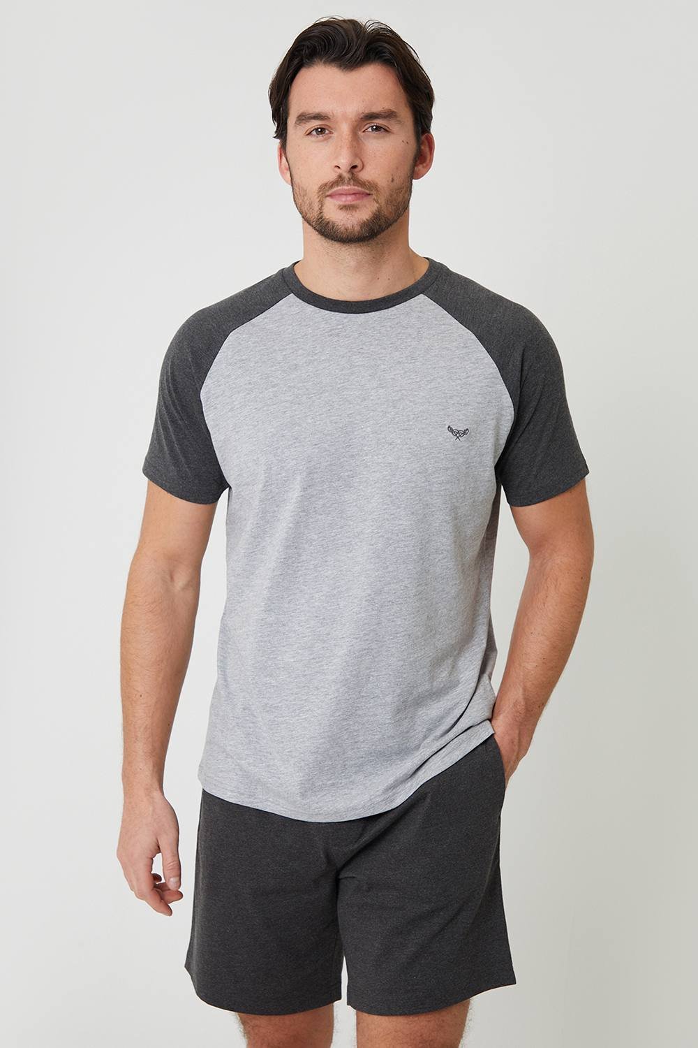 Threadbare Threadbare Men's Raglan Short Sleeve Top & Shorts Lounge Set in Grey - 3