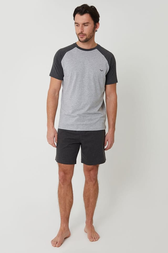 Threadbare Threadbare Men's Raglan Short Sleeve Top & Shorts Lounge Set in Grey - 3