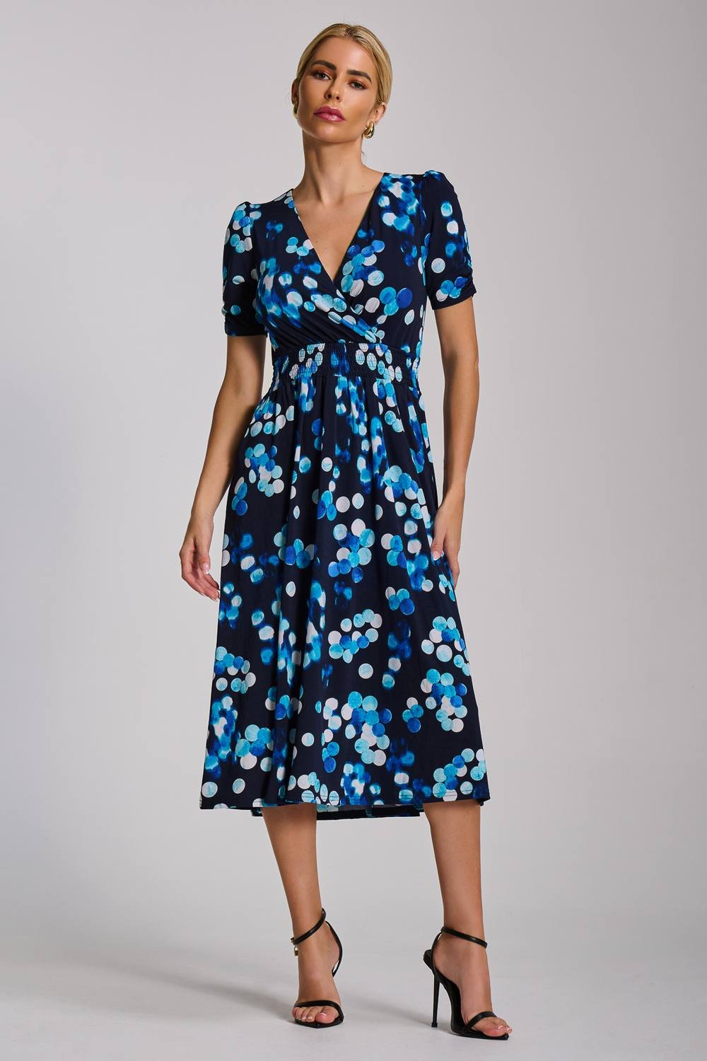 Jolie Moi Jolie Moi Women's Short Sleeve Printed Jersey Midi Dress in Dark Blue - 2