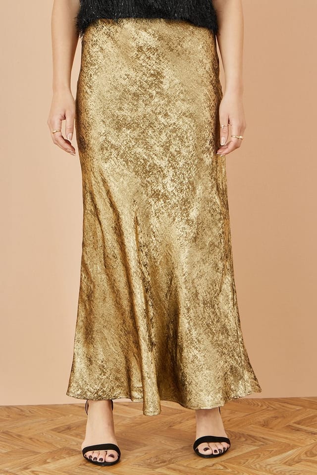 Yumi Yumi Women's Gold Satin Midi Skirt - 2