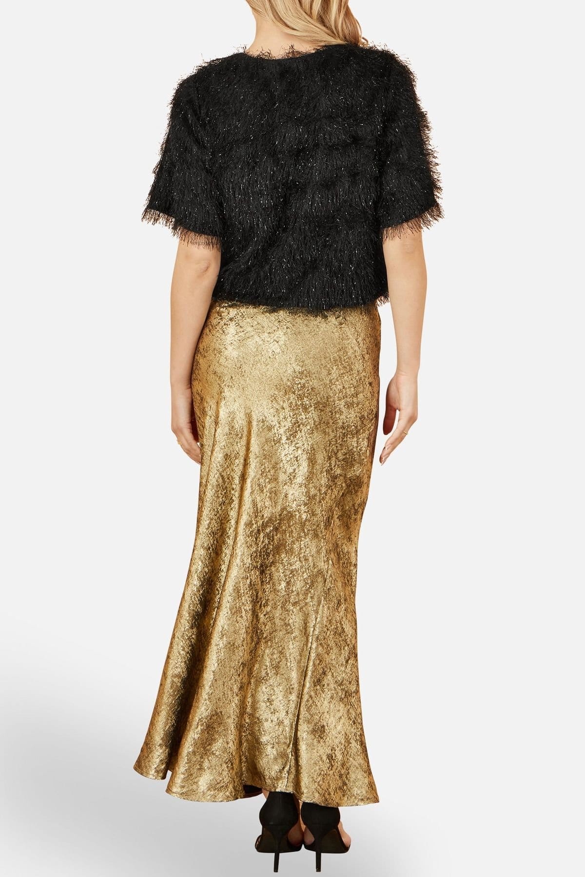 Yumi Yumi Women's Gold Satin Midi Skirt - 4