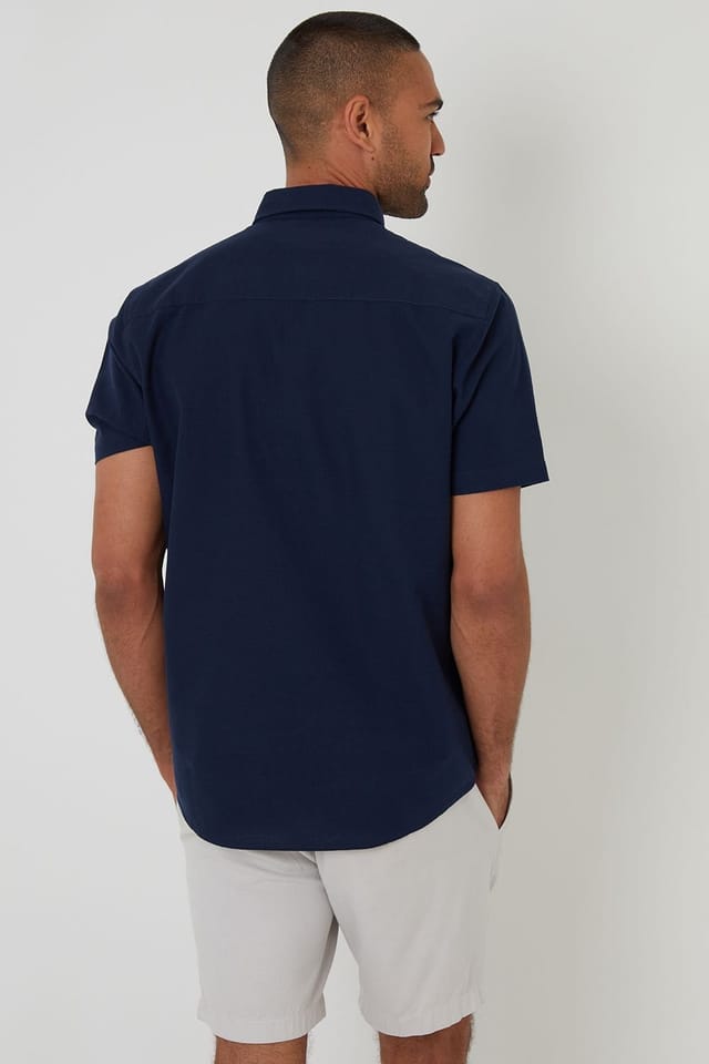 Threadbare Threadbare Men's Oxford Cotton 'Inferno' Short Sleeve Shirt in Navy - 2