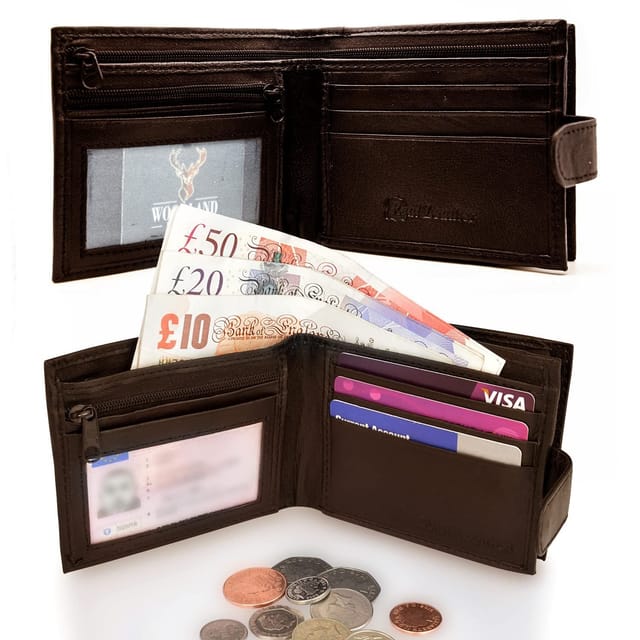 Woodland Leathers Woodland Leathers Men's Men's RFID Leather Wallet with Zip Coin Pocket in Brown - 2